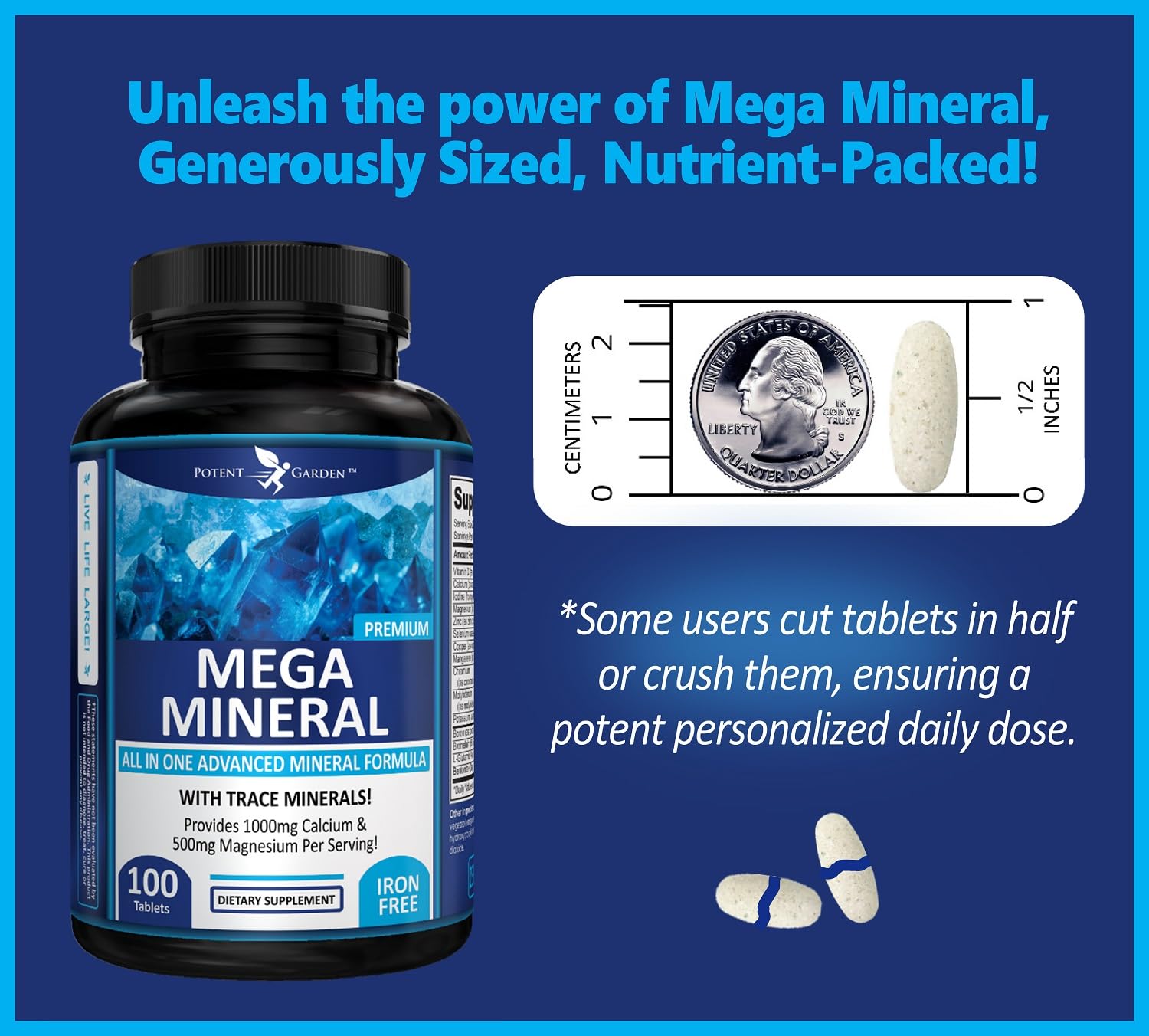Potent Garden Mega Mineral Supplement Complete Mineral Complex with Calcium Magnesium Zinc Potassium Boron Selenium Chromium & 72 Trace - Maple Wellness Supplements