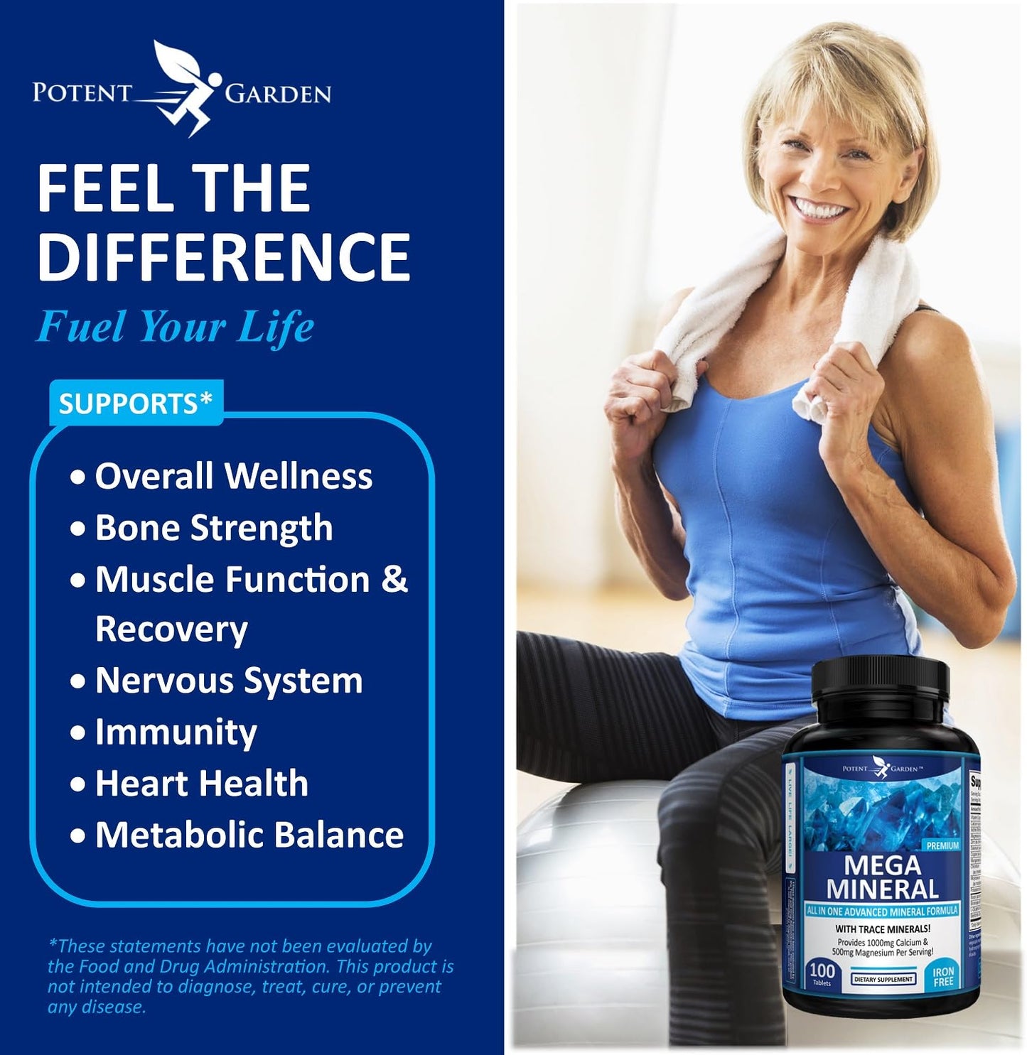 Potent Garden Mega Mineral Supplement Complete Mineral Complex with Calcium Magnesium Zinc Potassium Boron Selenium Chromium & 72 Trace - Maple Wellness Supplements