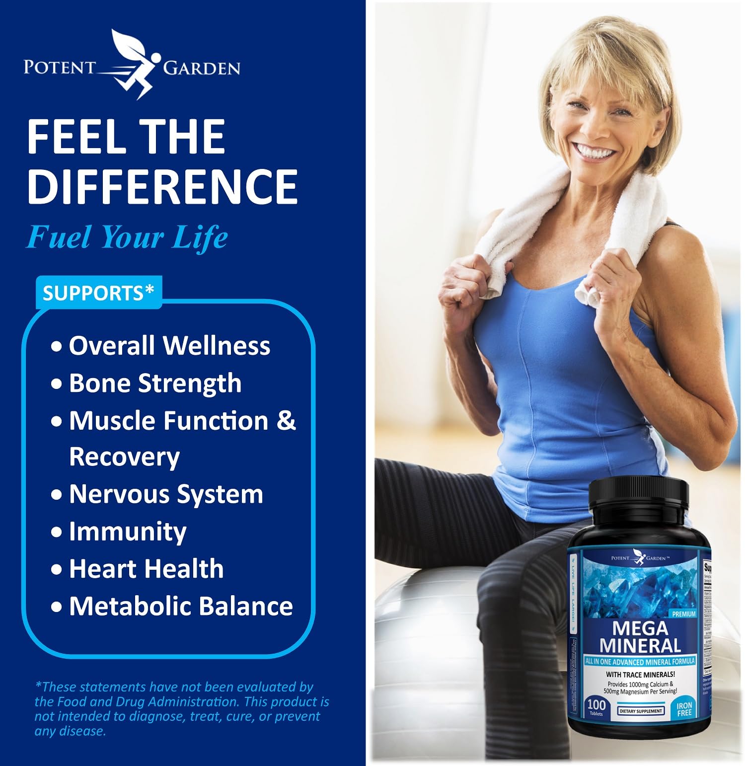 Potent Garden Mega Mineral Supplement Complete Mineral Complex with Calcium Magnesium Zinc Potassium Boron Selenium Chromium & 72 Trace - Maple Wellness Supplements