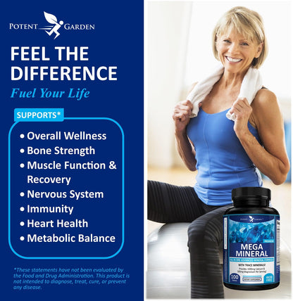 Potent Garden Mega Mineral Supplement Complete Mineral Complex with Calcium Magnesium Zinc Potassium Boron Selenium Chromium & 72 Trace - Maple Wellness Supplements