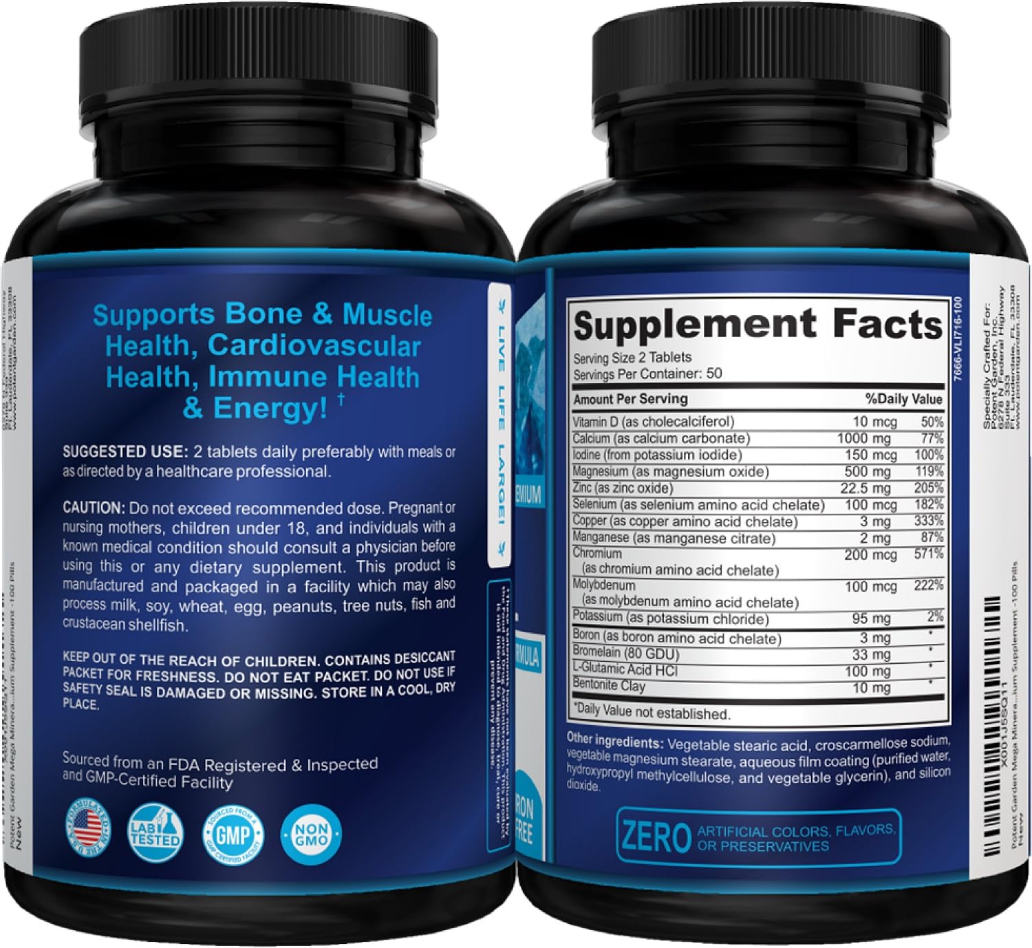 Potent Garden Mega Mineral Supplement Complete Mineral Complex with Calcium Magnesium Zinc Potassium Boron Selenium Chromium & 72 Trace - Maple Wellness Supplements