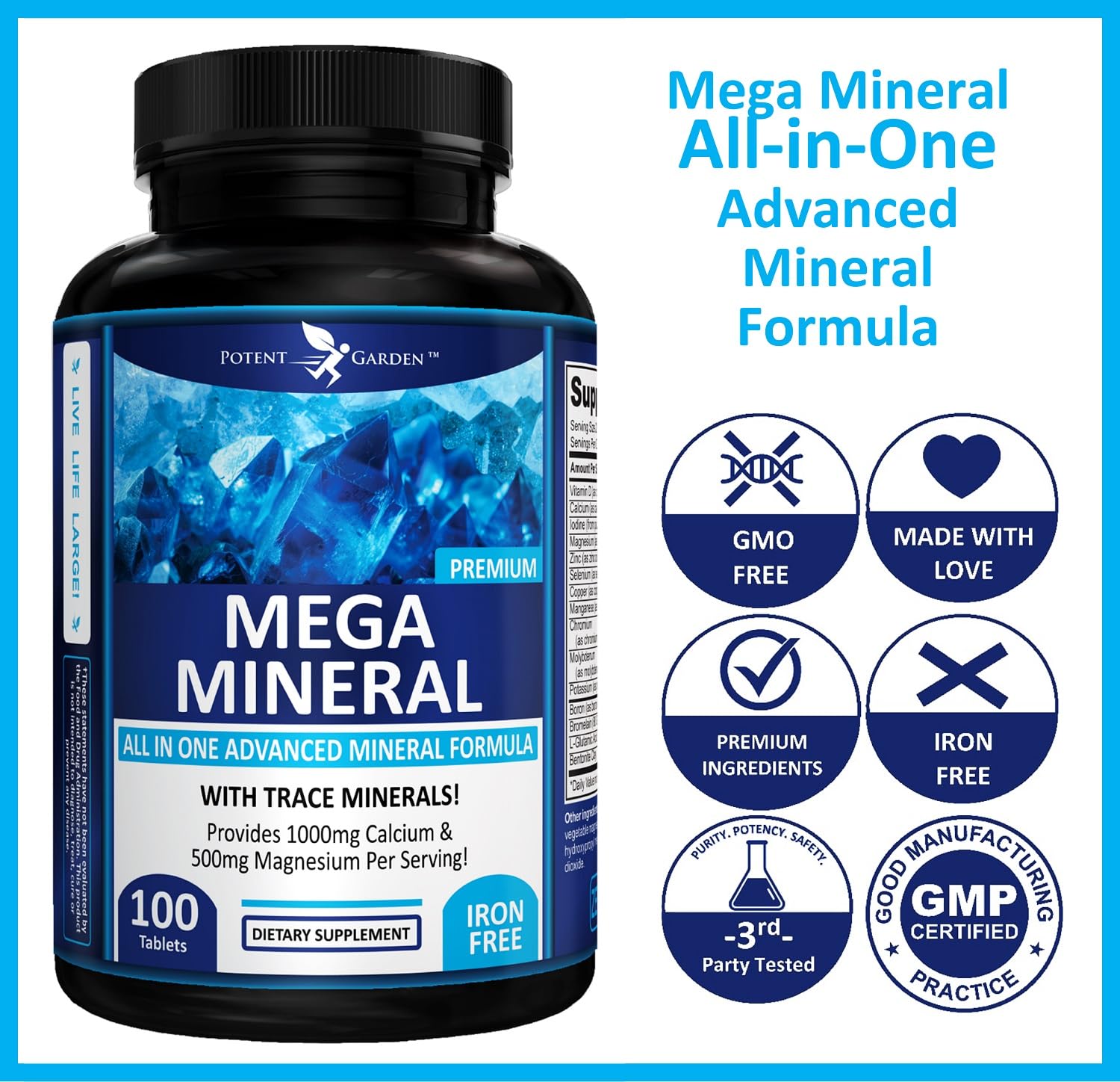 Potent Garden Mega Mineral Supplement Complete Mineral Complex with Calcium Magnesium Zinc Potassium Boron Selenium Chromium & 72 Trace - Maple Wellness Supplements