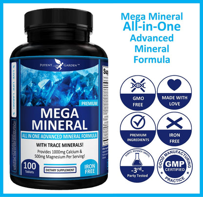 Potent Garden Mega Mineral Supplement Complete Mineral Complex with Calcium Magnesium Zinc Potassium Boron Selenium Chromium & 72 Trace - Maple Wellness Supplements