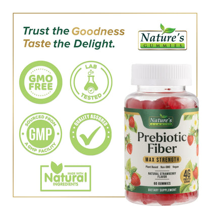 Prebiotic Fiber Gummies - 4g Dietary Fiber Per Serving - Extra Strength Daily Supplement for Adults - Tasty Strawberry Flavor - Plant Based Digestive - Maple Wellness Supplements