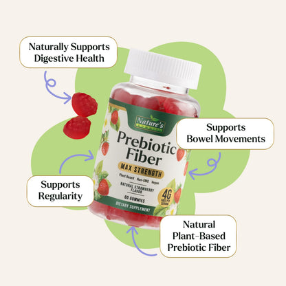 Prebiotic Fiber Gummies - 4g Dietary Fiber Per Serving - Extra Strength Daily Supplement for Adults - Tasty Strawberry Flavor - Plant Based Digestive - Maple Wellness Supplements