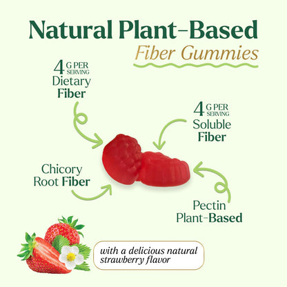 Prebiotic Fiber Gummies - 4g Dietary Fiber Per Serving - Extra Strength Daily Supplement for Adults - Tasty Strawberry Flavor - Plant Based Digestive - Maple Wellness Supplements