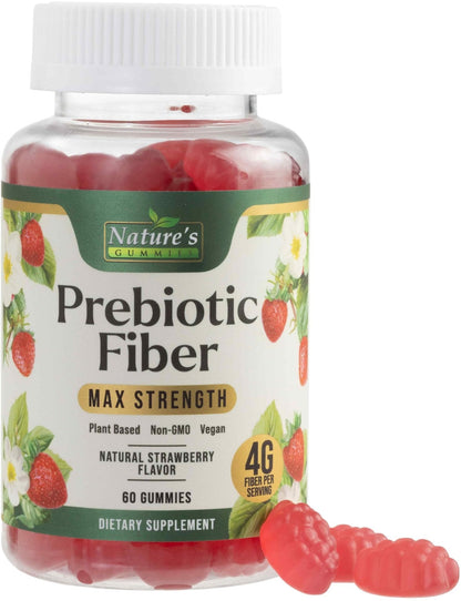 Prebiotic Fiber Gummies - 4g Dietary Fiber Per Serving - Extra Strength Daily Supplement for Adults - Tasty Strawberry Flavor - Plant Based Digestive - Maple Wellness Supplements