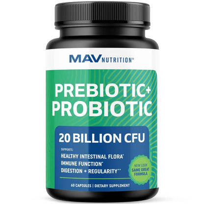 Prebiotics and Probiotics for Women & Men | Pre and Probiotics for Gut Health & Bloating Relief | Synbiotic with 20 Billion CFU Lactobacillus & Bifidobacterium | Shelf-Stable | Vegetarian | 60 Ct. - Maple Wellness Supplements