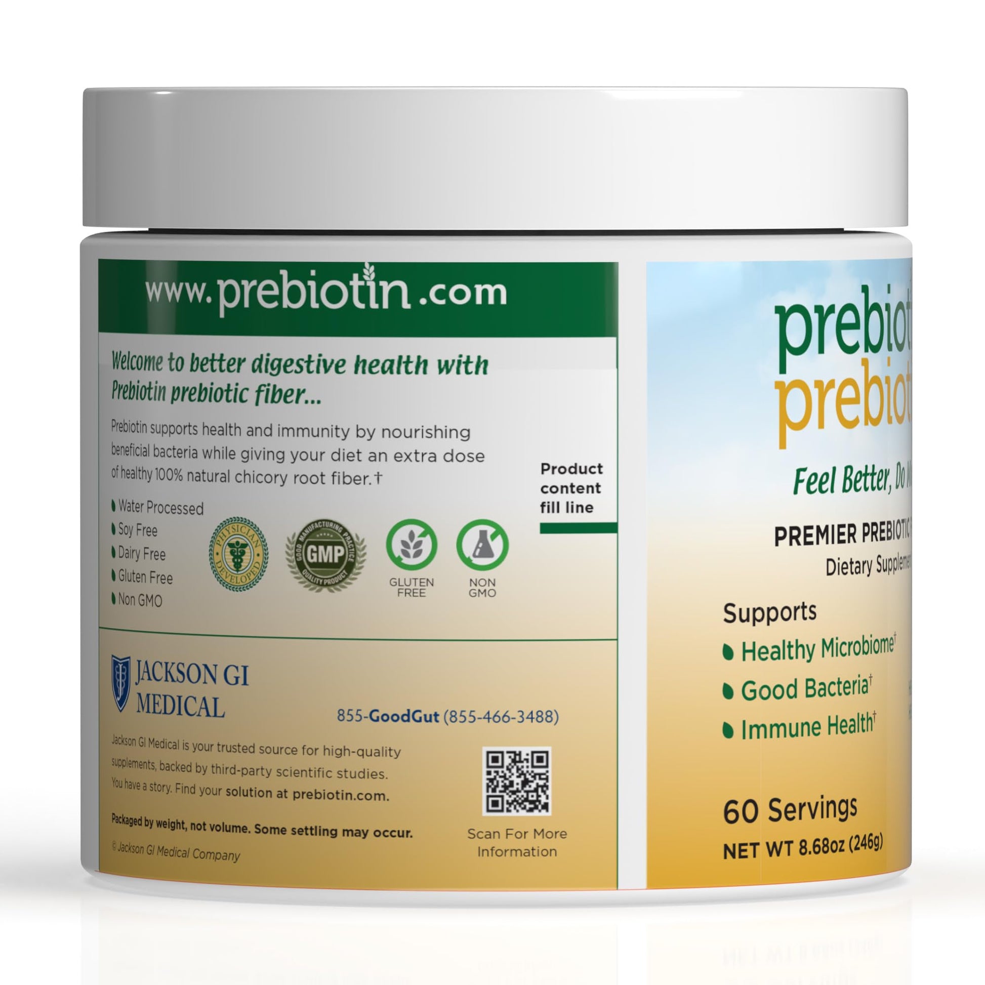 Prebiotin Prebiotic Fiber Supplement Powder 8.68 oz Supports Digestive Health High Fiber, Boosts Probiotics, Reduces Hunger All-Natural, Gluten-Free - Maple Wellness Supplements