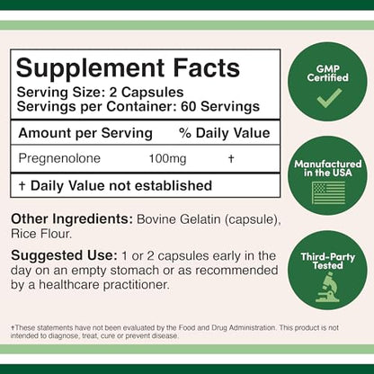 Pregnenolone 100mg per Serving (Converted to Progesterone to Boost Progesterone - Maple Wellness Supplements