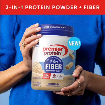 Premier Protein Powder Plus Fiber, Vanilla, 25g Protein, 7g Fiber to Support Gut Health, No Added Sugar (17 Servings) - Maple Wellness Supplements