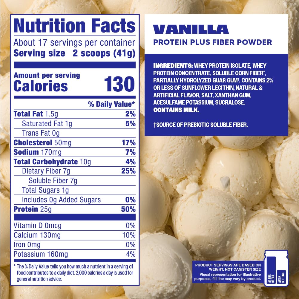 Premier Protein Powder Plus Fiber, Vanilla, 25g Protein, 7g Fiber to Support Gut Health, No Added Sugar (17 Servings) - Maple Wellness Supplements