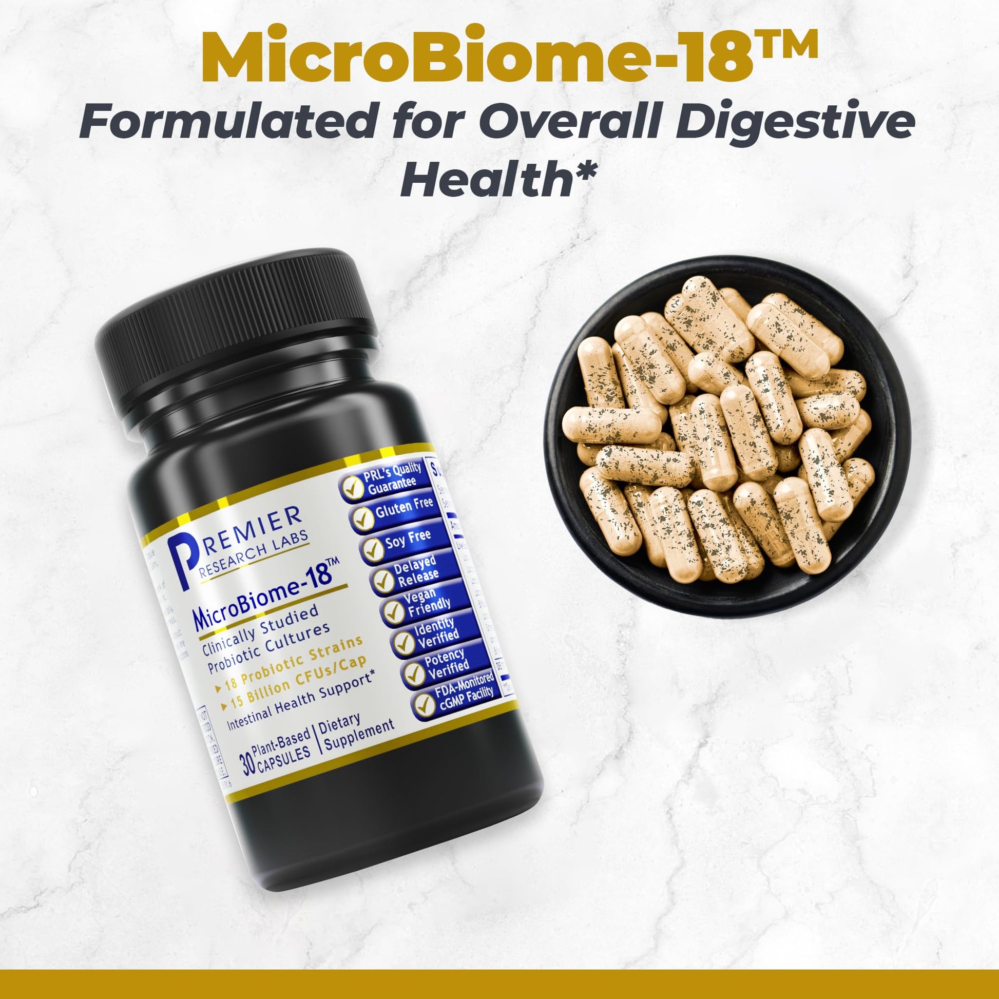 Premier Research Labs MicroBiome-18 - Probiotics for Digestive Health, Probiotics with Lactobacillus Acidophilus for Women and Men, Reuteri for Healthy Gut - Maple Wellness Supplements