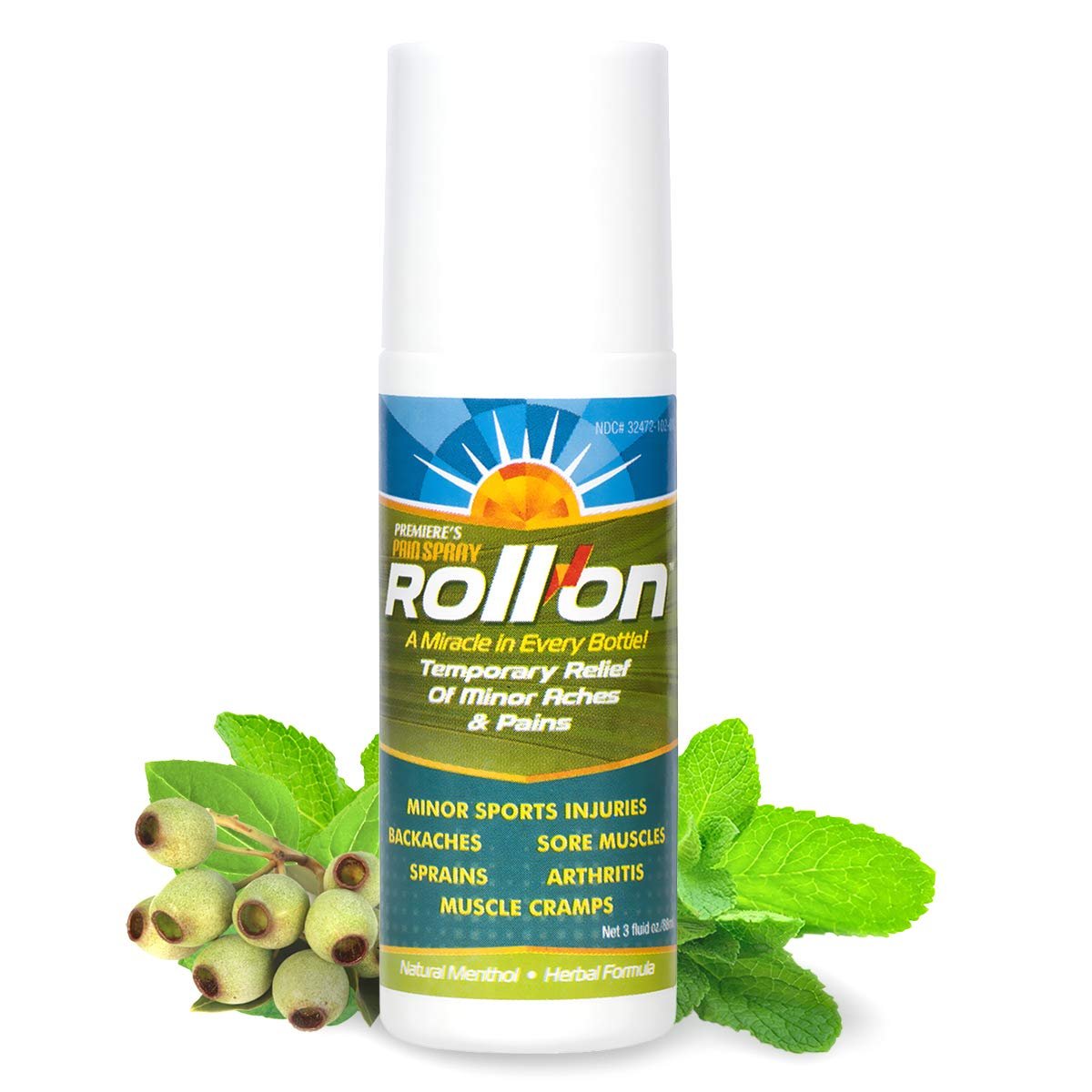 Premiere's Pain Spray All-Natural Menthol & Peppermint Roller Herbal Blend for Joint and Nerve Pain, Muscle Soreness, Sprains, Cramps, Sports Injuries, Back Pain & Neck Shoulder Aches - 1 Pack - Maple Wellness Supplements