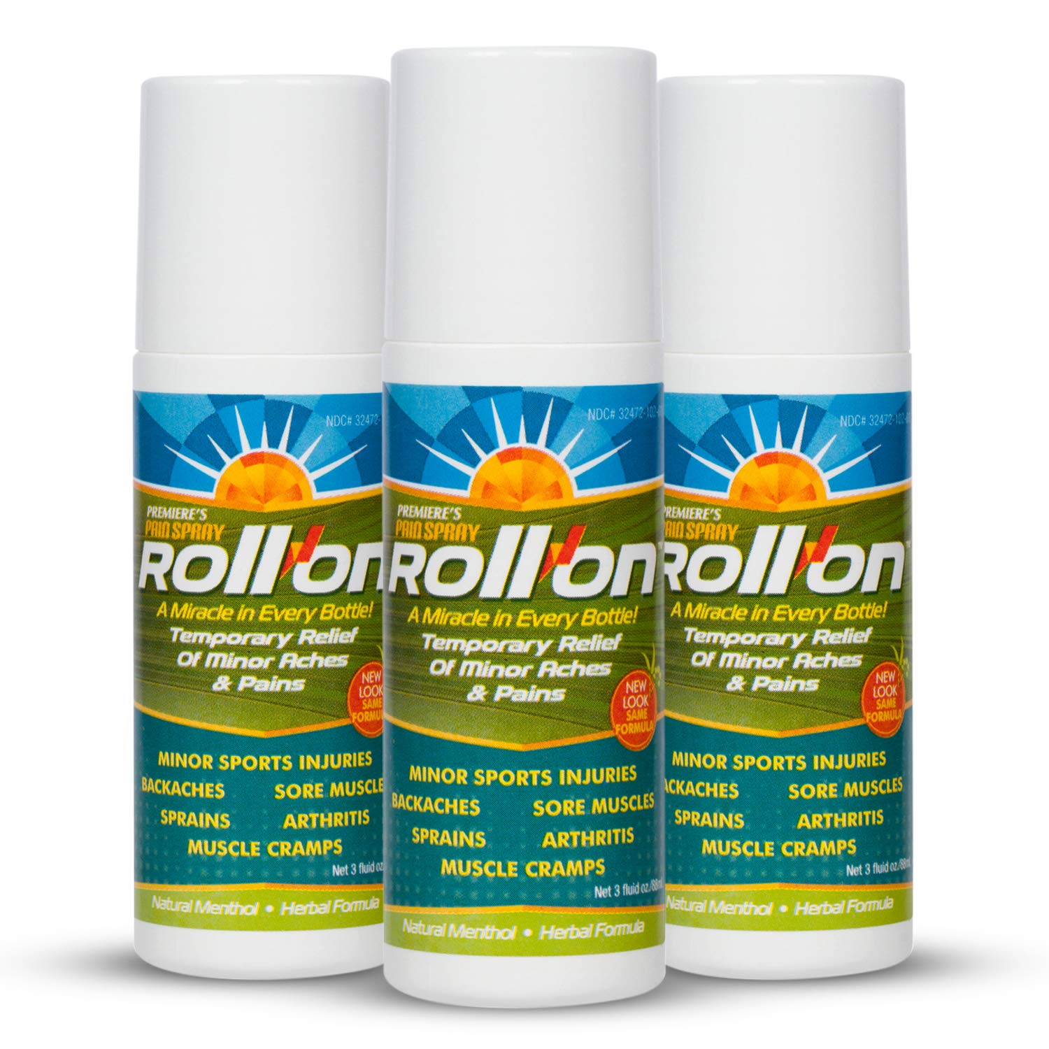Premiere's Pain Spray All-Natural Menthol & Peppermint Roller Herbal Blend for Joint and Nerve Pain, Muscle Soreness, Sprains, Cramps, Sports Injuries, Back Pain & Neck Shoulder Aches - 3 Pack - Maple Wellness Supplements