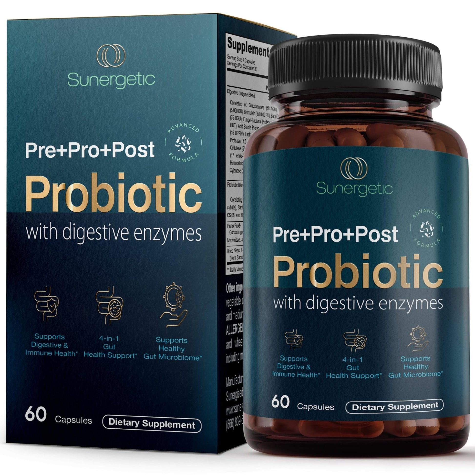 Premium 4-in-1 Probiotic Prebiotic, Postbiotic & Digestive Enzymes for Men & Women – Supports Gut, Digestion & Immunity –Complete Gut Health with Pre, Post - Maple Wellness Supplements