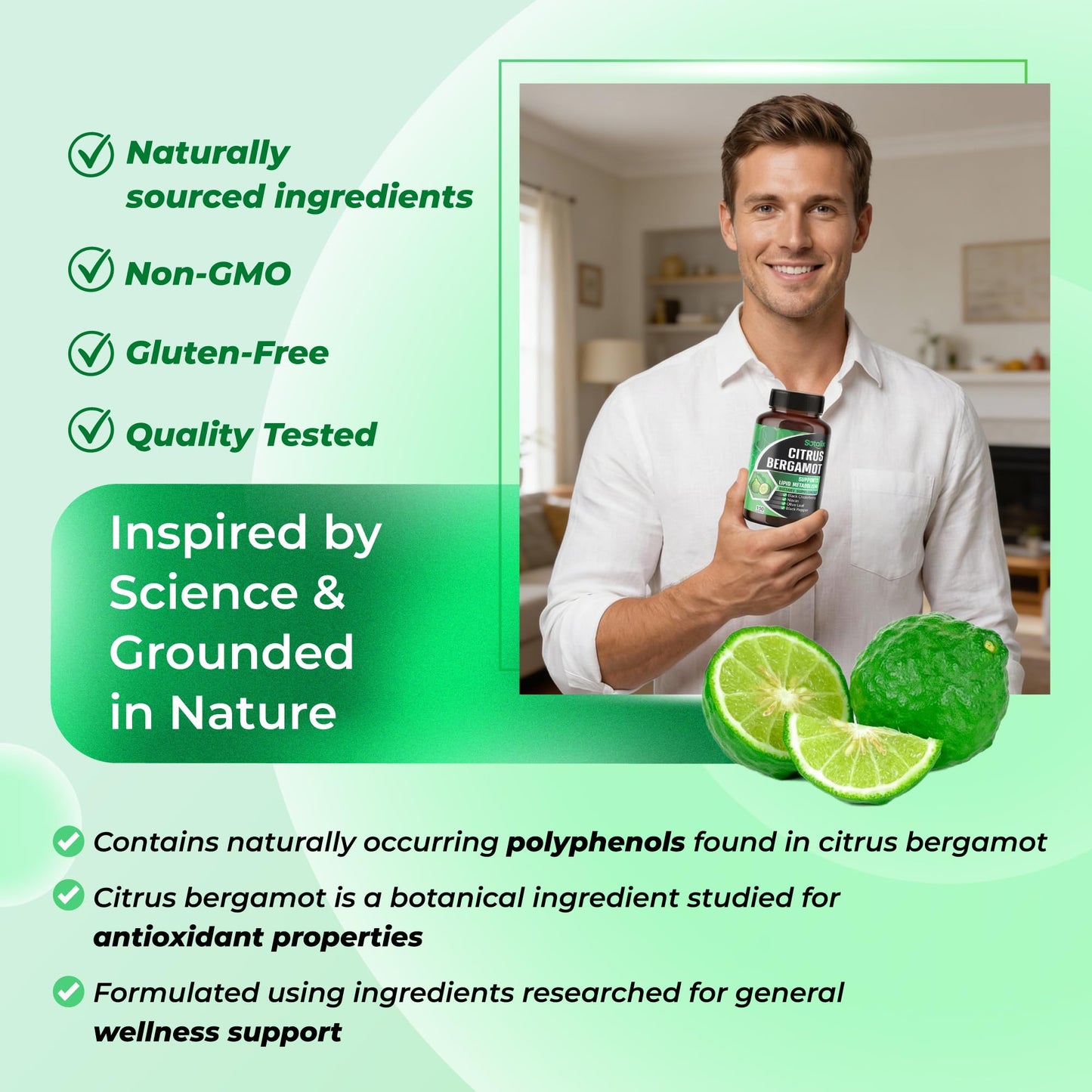 Premium Citrus Bergamot Organic Bergamot Supplement with Niacin Black Chokeberry Olive Leaf Black Pepper - Maple Wellness Supplements