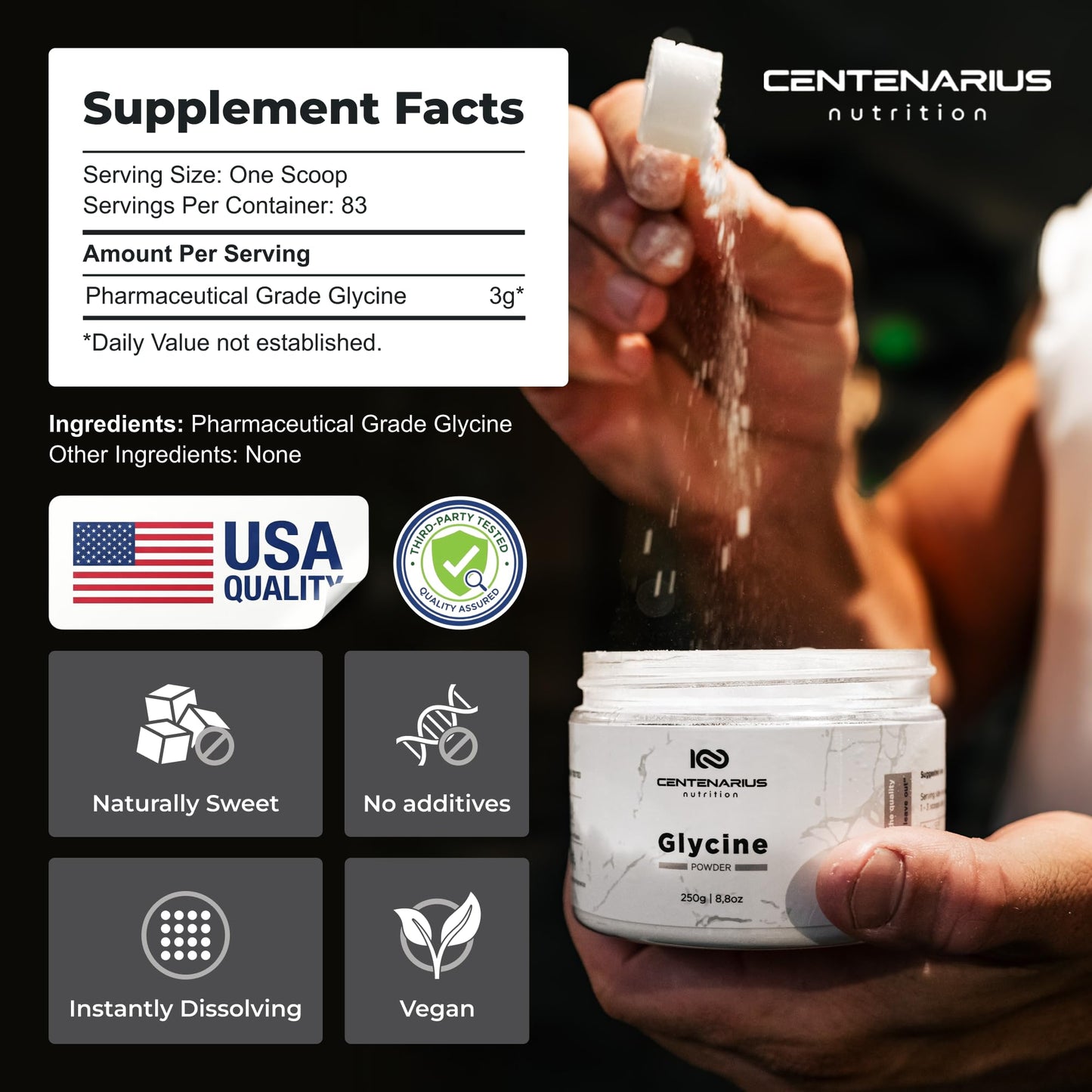 Premium Glycine Powder 250g | Amino Acids Supplement for Post Workout Muscle Recovery, Digestion, Sleep Aid + More - Vegan, Additive-Free - Maple Wellness Supplements