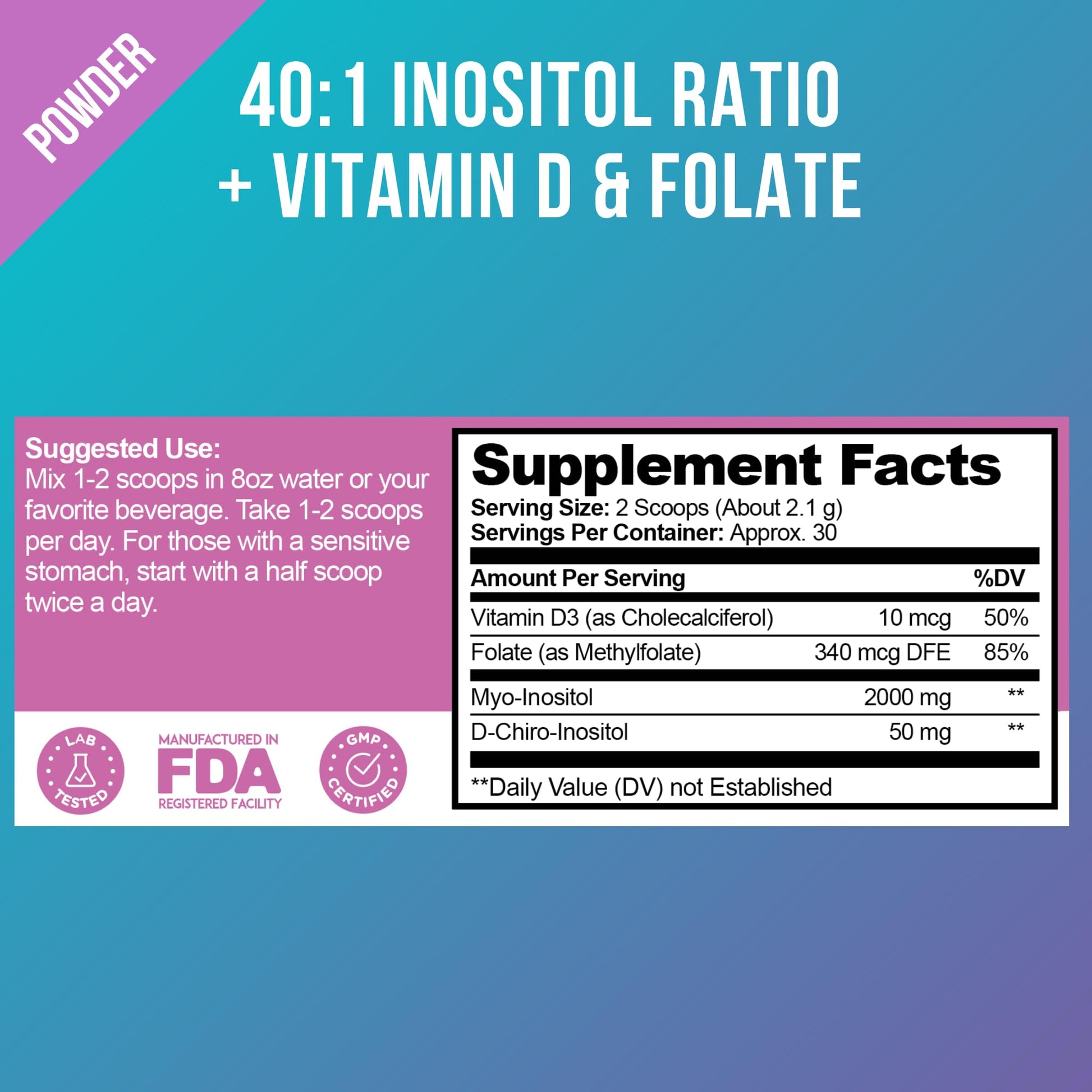 Premium Inositol Supplement - Myo-Inositol and D-Chiro Inositol Powder Plus Folate - Maple Wellness Supplements