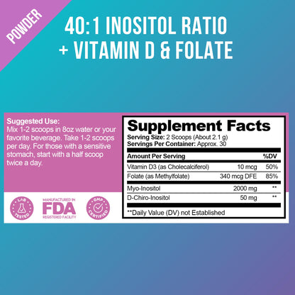 Premium Inositol Supplement - Myo-Inositol and D-Chiro Inositol Powder Plus Folate - Maple Wellness Supplements