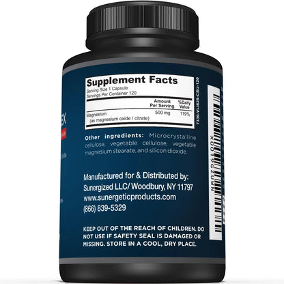 Premium Magnesium Citrate Capsules – Powerful 500mg Magnesium Oxide & Citrate Supplement – Helps Support Healthy Bones, Muscles, Teeth, Energy & Relaxation – 120 Vegetable Capsules - Maple Wellness Supplements