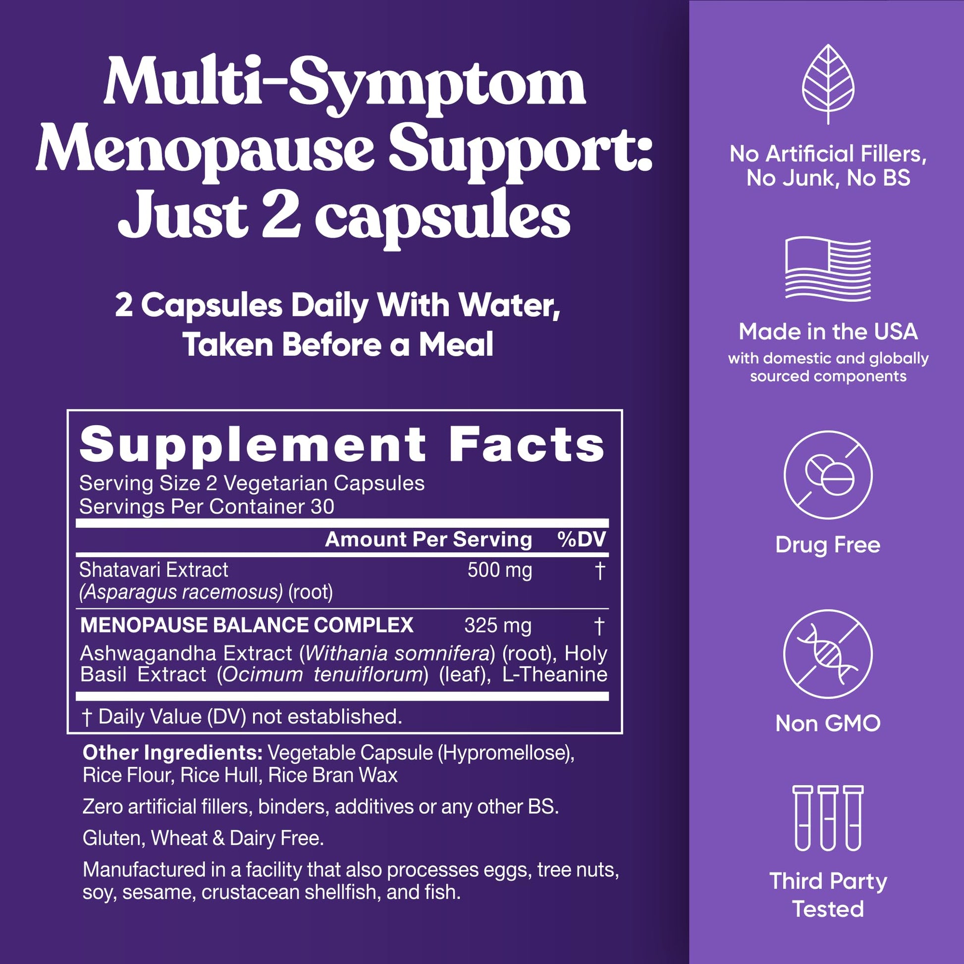 Premium Menopause Supplement for Women – Menopause Balance with Shatavari, Ashwagandha, L-Theanine & Holy Basil – Holistic Multi-Symptom Menopause Support & Hot Flash Relief – 60 Vegetarian Capsules - Maple Wellness Supplements