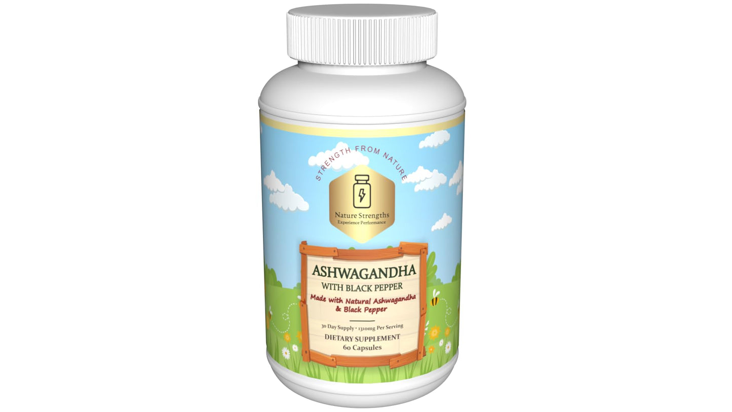 Premium Organic Ashwagandha with Black Pepper - 1300mg per Serving, 60 Capsules - Made in USA, FDA Registered Facility - Enhanced Absorption with Piperine for Optimal Performance - Maple Wellness Supplements