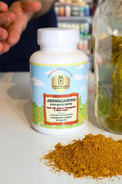 Premium Organic Ashwagandha with Black Pepper - 1300mg per Serving, 60 Capsules - Made in USA, FDA Registered Facility - Enhanced Absorption with Piperine for Optimal Performance - Maple Wellness Supplements