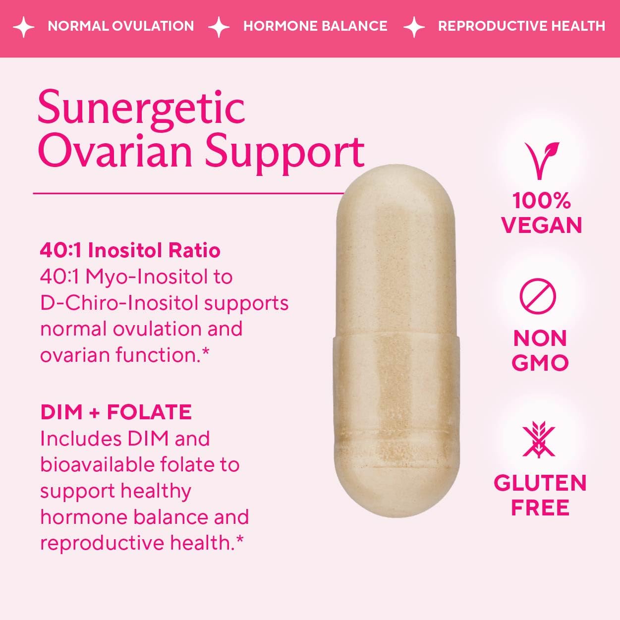 Premium Ovarian Health Support Supplement – Hormone Balance, Ovulation & Cycle Regularity - Myo-Inositol & D-Chiro Inositol Supplement for Women – 40:1 Inositol Ratio With Folate & DIM – 90 Capsules - Maple Wellness Supplements
