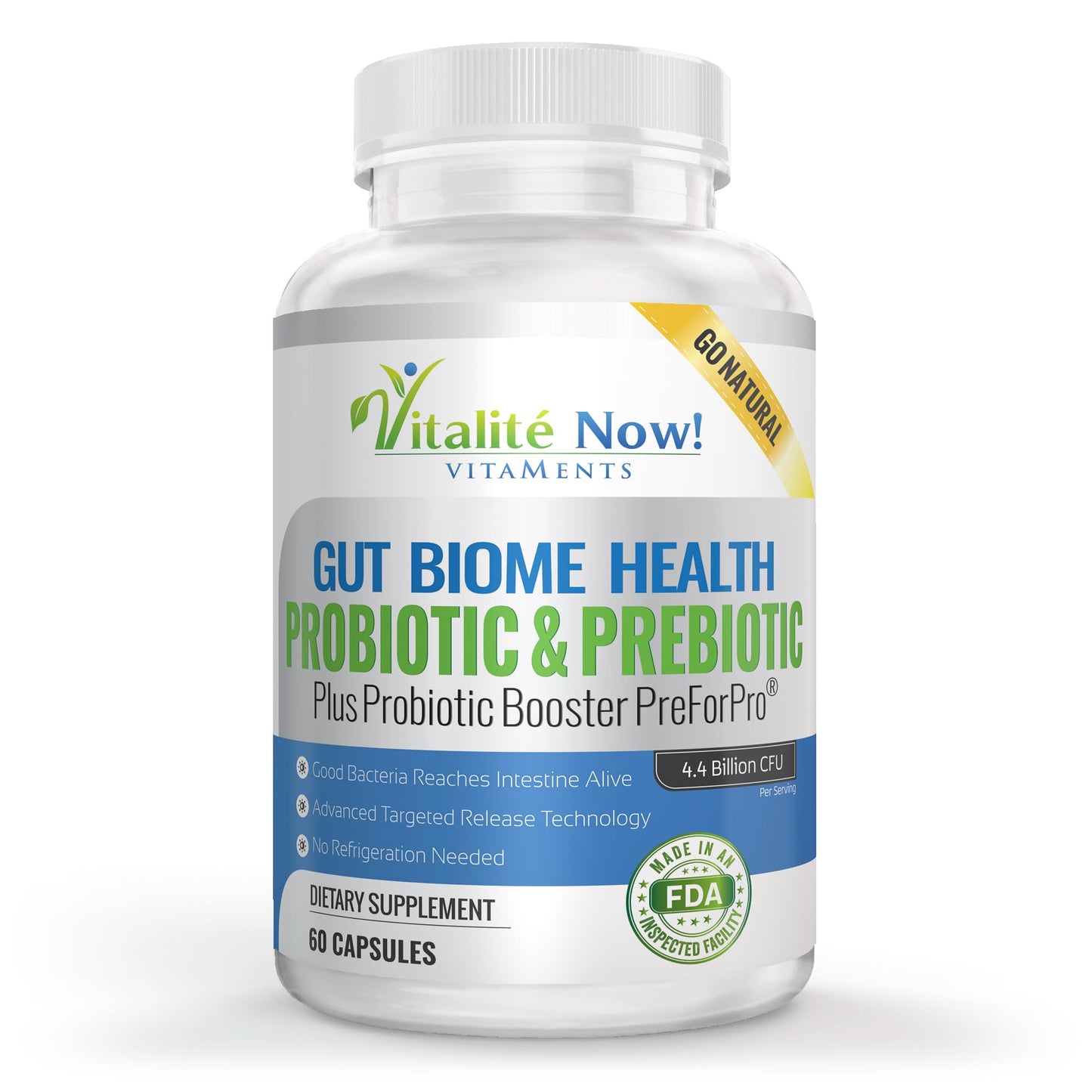 Premium Probiotic plus Ultimate Prebiotic - Gut Biome Builder & Restoration - 4.4 Bn CFU - Best for Women & Men - Bacteria Reaches Intestine within Hours - Maple Wellness Supplements