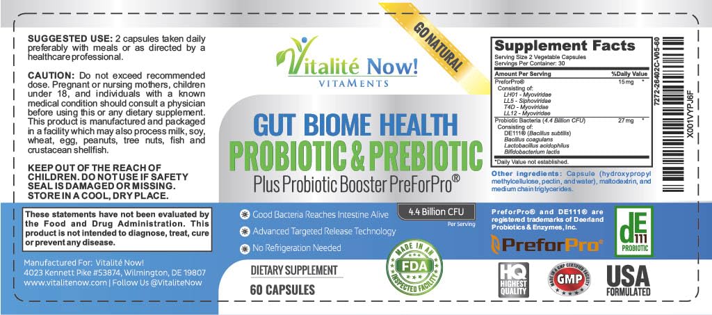 Premium Probiotic plus Ultimate Prebiotic - Gut Biome Builder & Restoration - 4.4 Bn CFU - Best for Women & Men - Bacteria Reaches Intestine within Hours - Maple Wellness Supplements