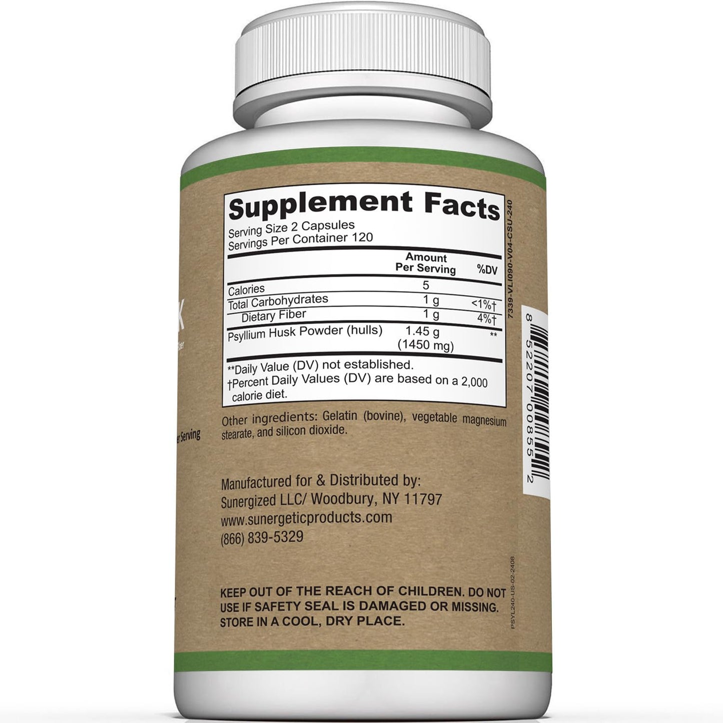 Premium Psyllium Husk Fiber Supplement 1450mg, 240 Capsules - Maple Wellness Supplements