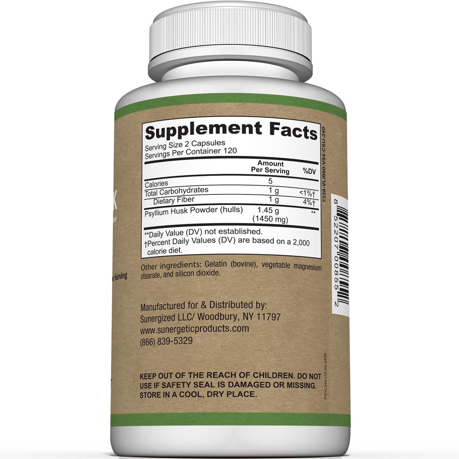 Premium Psyllium Husk Fiber Supplement 1450mg, 240 Capsules - Maple Wellness Supplements