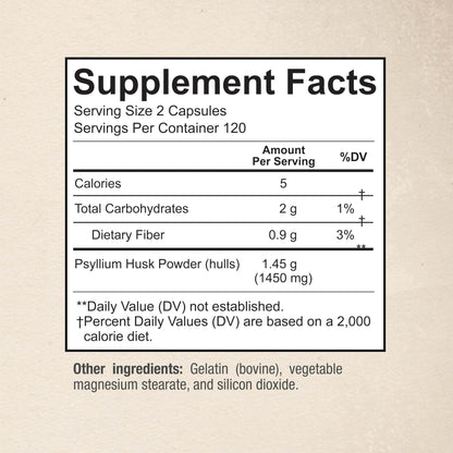Premium Psyllium Husk Fiber Supplement 1450mg, 240 Capsules - Maple Wellness Supplements