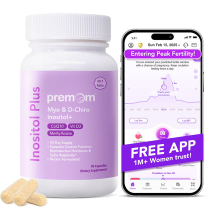 Premom Inositol Plus - 2000mg Myo-Inositol & 50mg D-Chiro Inositol, CoQ10, Folate & Vitamin D3-40:1 Ratio - Supports Hormonal Balance, Ovarian & Reproductive Health - 30 Day Supply - Maple Wellness Supplements