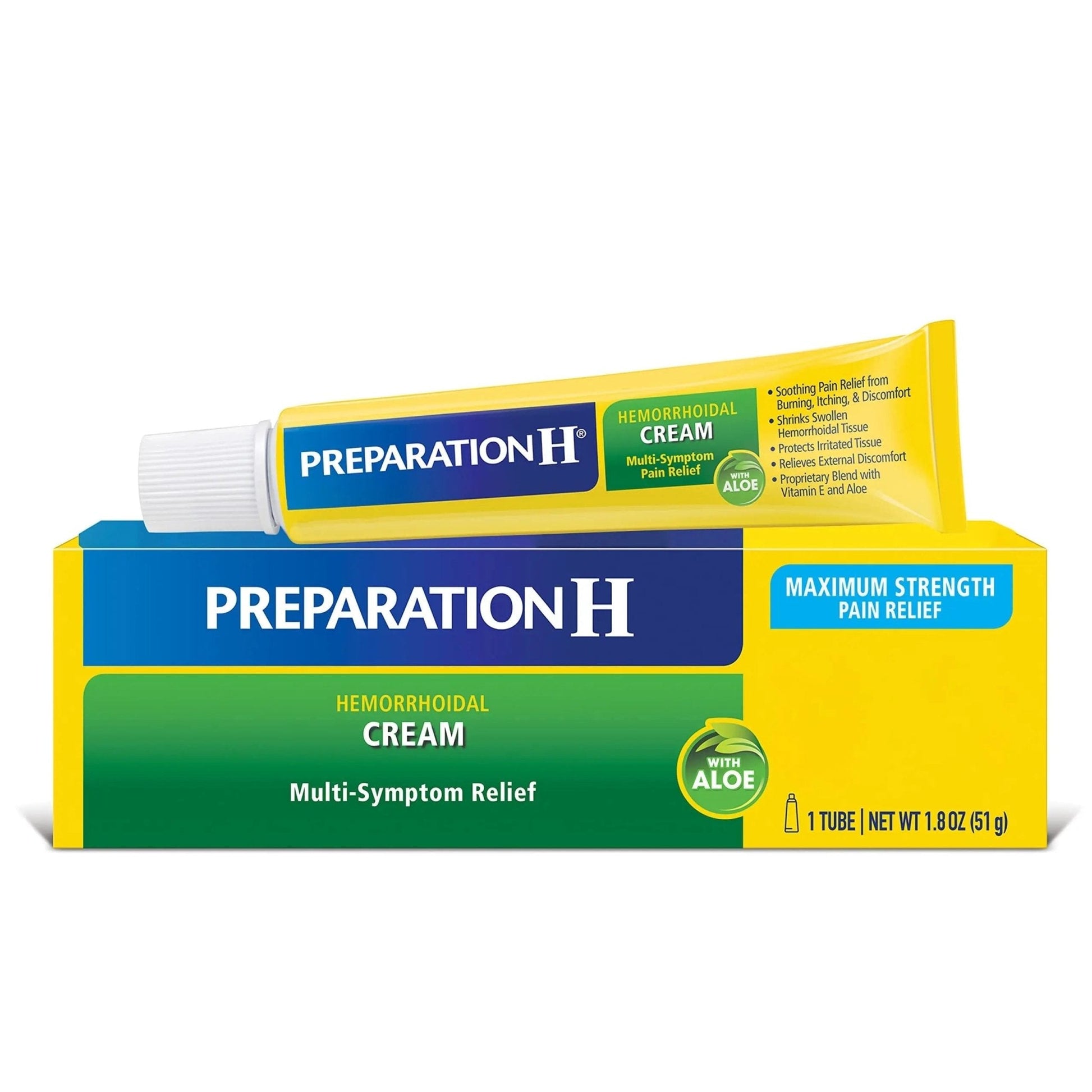 Preparation H Hemorrhoid Cream with Aloe for Multi-Symptom Relief - 1.8 Oz Tube - Maple Wellness Supplements