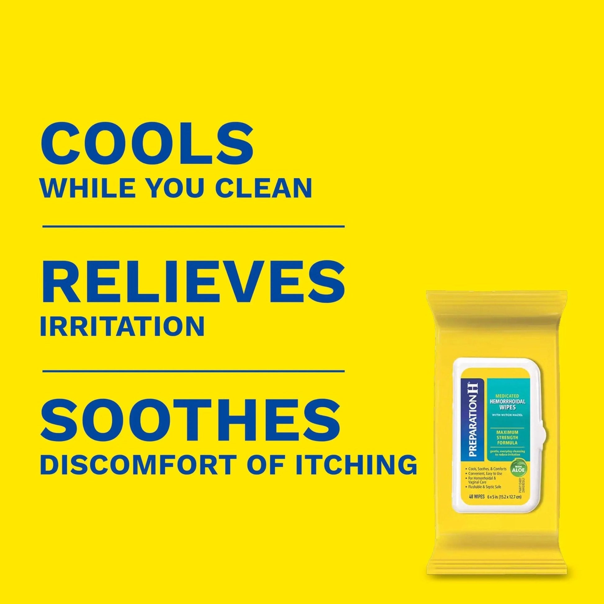 Preparation H Hemorrhoid Flushable Wipes with Witch Hazel for Skin Irritation Relief - 48 Count - Maple Wellness Supplements