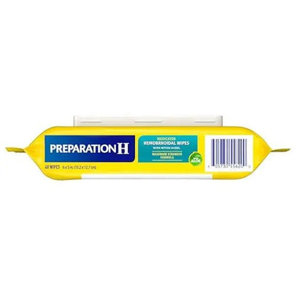 Preparation H Hemorrhoid Flushable Wipes with Witch Hazel for Skin Irritation Relief - 48 Count (Pack of 4) - Maple Wellness Supplements