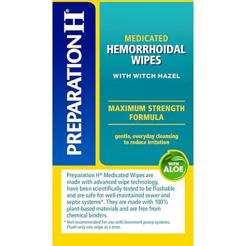 Preparation H Hemorrhoid Flushable Wipes with Witch Hazel for Skin Irritation Relief - 96 Count - Maple Wellness Supplements