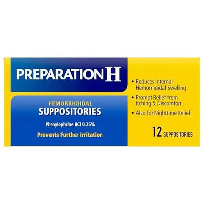Preparation H Hemorrhoid Suppositories For Itching And Discomfort Relief - 12 Count (Pack of 1) - Maple Wellness Supplements
