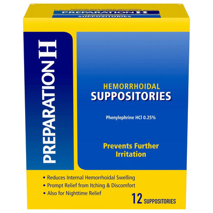 Preparation H Hemorrhoid Suppositories For Itching And Discomfort Relief - 12 Count (Pack of 1) - Maple Wellness Supplements