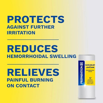 Preparation H Rapid Relief Hemorrhoid Cream with Lidocaine, Numbing Relief for Swelling, Pain, Burning and Itching - 0.75 Oz Tube - Maple Wellness Supplements