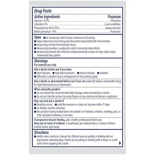 Preparation H Rapid Relief Hemorrhoid Cream with Lidocaine, Numbing Relief for Swelling, Pain, Burning and Itching - 0.75 Oz Tube - Maple Wellness Supplements