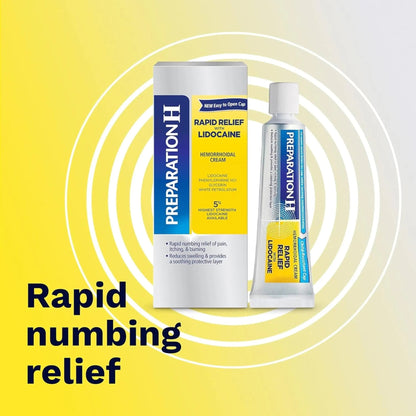 Preparation H Rapid Relief Hemorrhoid Cream with Lidocaine, Numbing Relief for Swelling, Pain, Burning and Itching - 1 Oz Tube - Maple Wellness Supplements