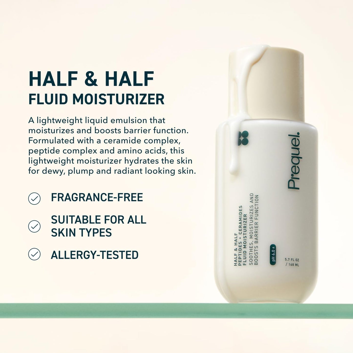 Prequel Skin Half and Half Fluid Moisturizer Face Cream. Lightweight Ceramide Peptide Lotion for All Skin Types - Maple Wellness Supplements