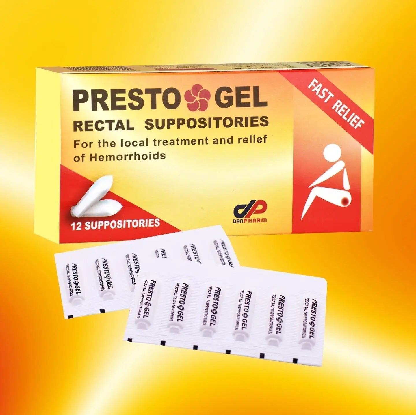 Presto Gel - Natural Hemorrhoid Rectal Suppositories - Rapid Hemorrhoid Treatment and Relief from Itching, Swelling, Burning and Discomfort - Pack of 12 - Maple Wellness Supplements