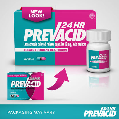Prevacid 24HR Lansoprazole Capsules, 15 mg Acid Reducer, Delayed-Release PPI for Frequent Heartburn Relief, 42 Count - Maple Wellness Supplements