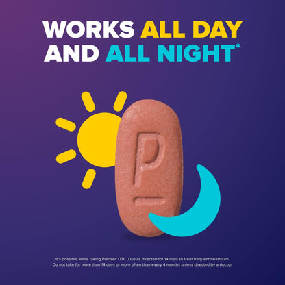 Prilosec OTC, Omeprazole Delayed Release 20mg, Acid Reducer, Treats Frequent Heartburn for 24 Hour Relief, All Day, All Night*, Heartburn Medicine, 20mg, 14 Tablets - Maple Wellness Supplements