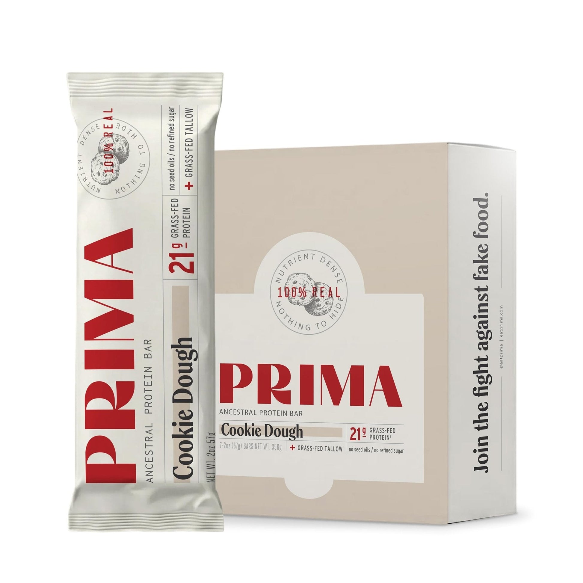 PRIMA Cookie Dough Protein Bar | 21g Grass Fed Whey and Collagen | No Seed Oils, No Preservatives, Raw Honey Sweetened | 7 Pack - Maple Wellness Supplements