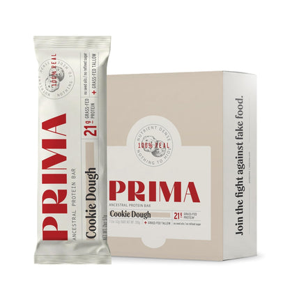 PRIMA Cookie Dough Protein Bar | 21g Grass Fed Whey and Collagen | No Seed Oils, No Preservatives, Raw Honey Sweetened | 7 Pack - Maple Wellness Supplements